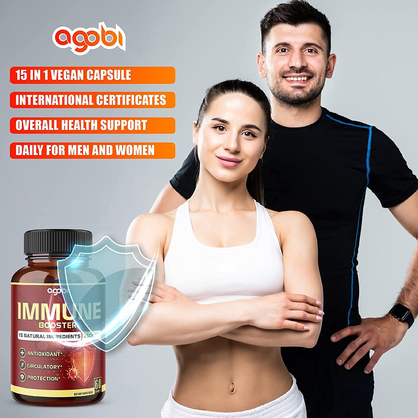 15 in 1 Immune Booster Supplement 1500mg - A Natural Immune Defense Promotes Healthy Stress and Inflammatory Response with 15 Herbal Complex - 60 Veggie Capsules