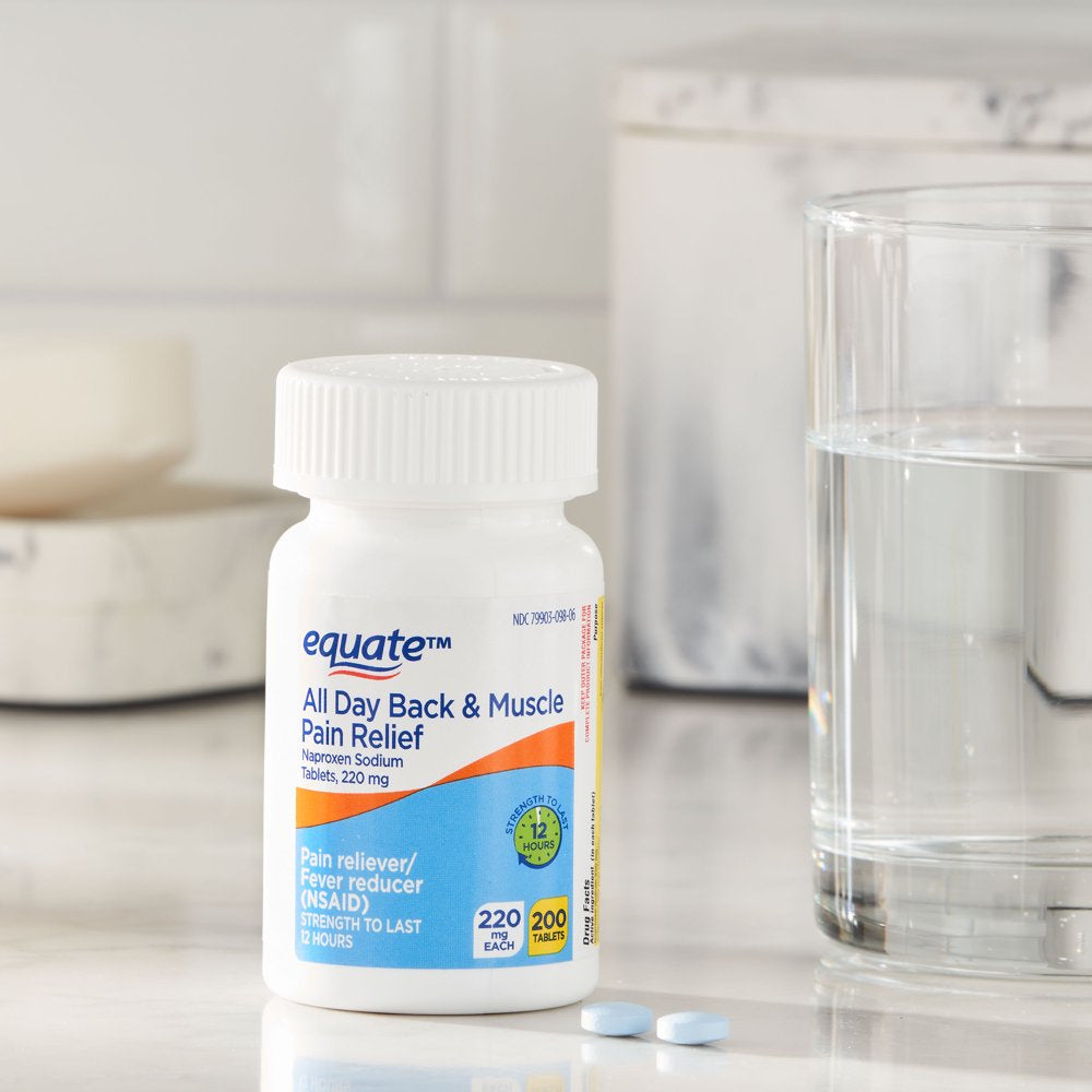 Equate All Day Back & Muscle Pain Relief Naproxen Sodium Tablets, 220Mg, 200 Count