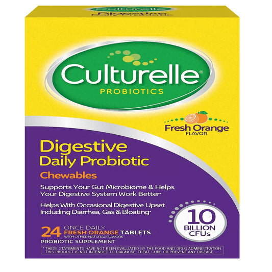 Culturelle Digestive Daily Probiotic Chewable Tablets for Digestive Health, Fresh Orange, 24 Count