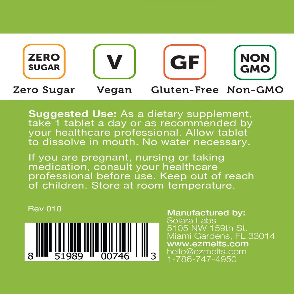 EZ Melts Vitamin D3 Supports Bone and Immune Health, 5000 IU 90 Tablets, Apple Flavored, Vegan Dietary Supplements, Dissolvable and Fast Melting