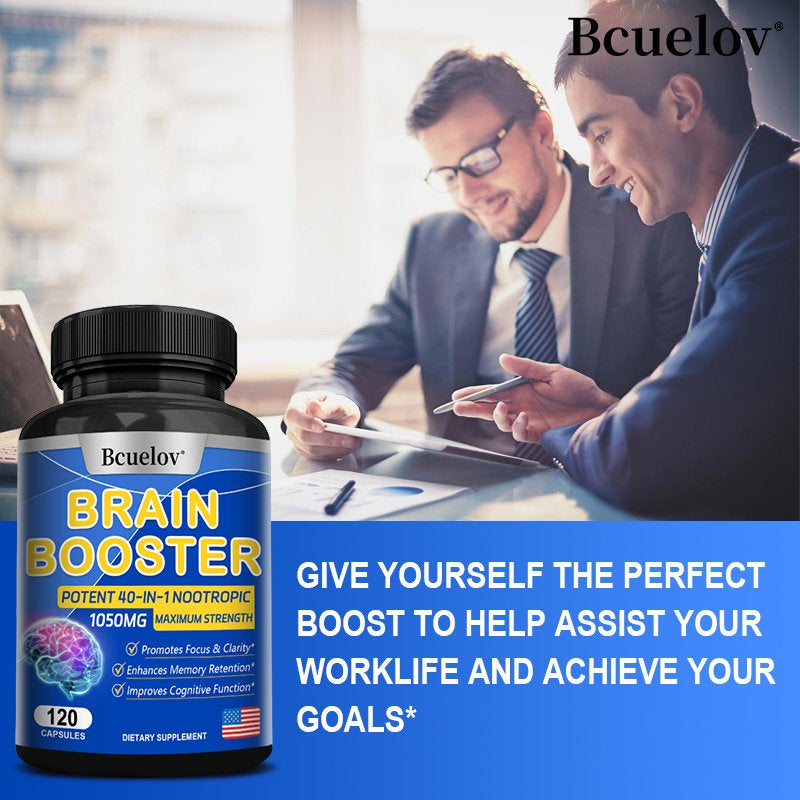 Bcuelov 40 in 1 Brain Supplement Capsules, Advanced Vitamins for Men and Women, Nootropic Support for Cognitive Function, Brain Health Formula