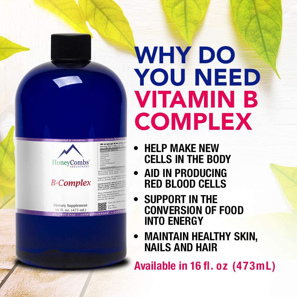 16oz Super B Complex Vitamins with Vitamin C Liquid, Alcohol-Free All Vitamins B Including B1, B2, B3, B5, B6, B7, B9, B12, Folic Acid, Niacin, Biotin. Vitamin B-Complex