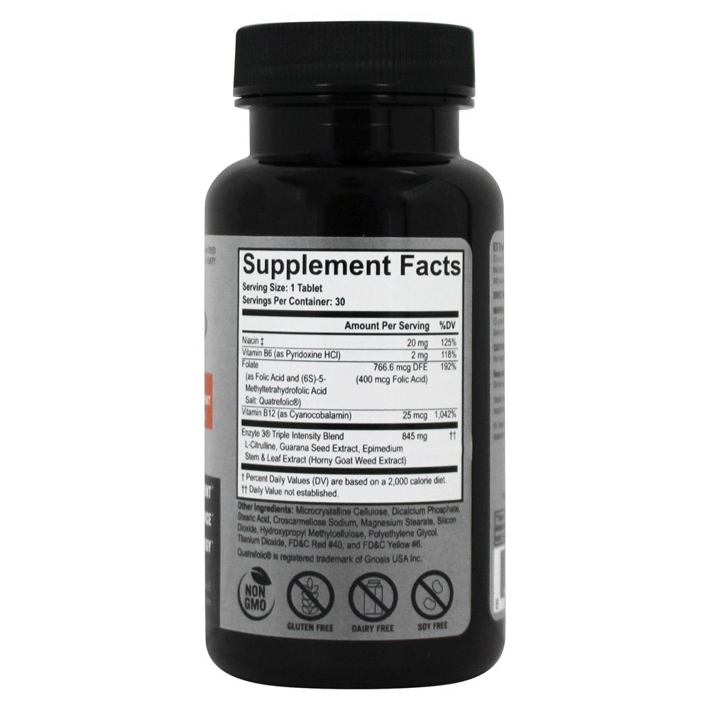 Enzyte3 Male Enhancement Supplement for Energy & Endurance - L-Citrulline, Epimedium, Guarana Seed, Horny Goat Weed, Niacin, Vitamins B6 & B12, Folate - 30 Day Supply