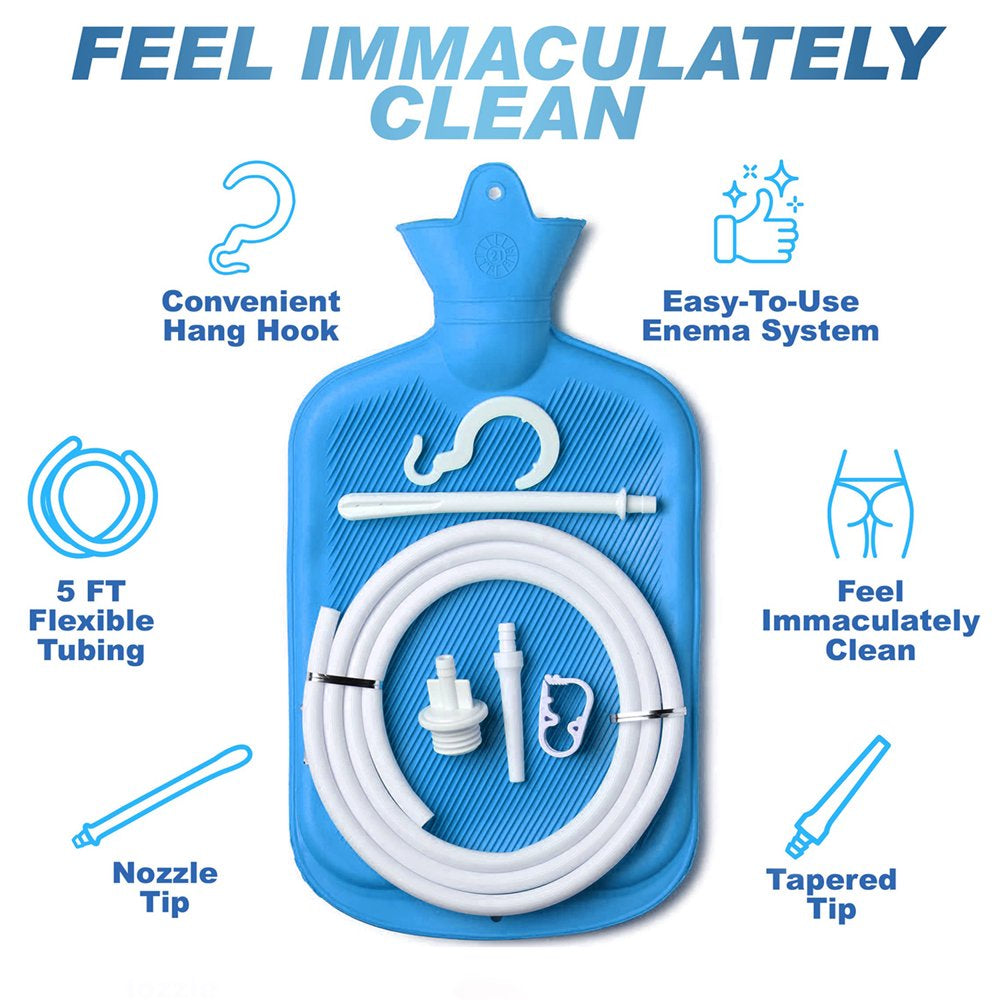 Enema Bag,Zpl Reusable 2L Enema Bag Kit Colon Cleaning Irrigation Detox Rubber Bag Enema Kit,Blue