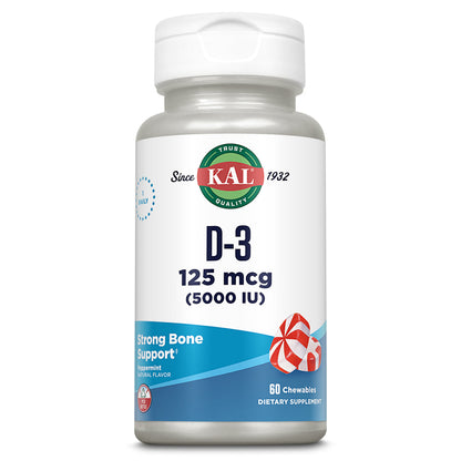 KAL Ultra D3, Chewable, Peppermint (Btl-Plastic) 5000IU 60Ct