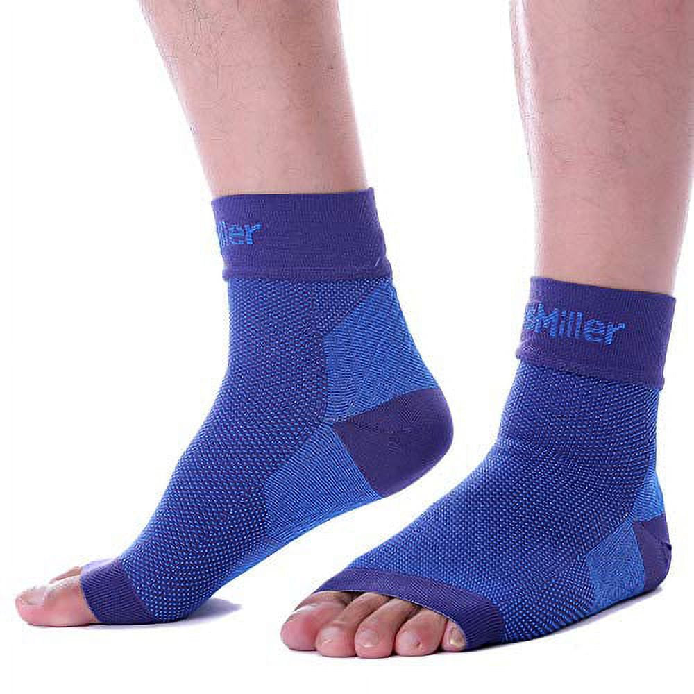 Doc Miller Ankle Compression Sleeve - Heel Brace for Heel Pain - Plantar Fasciitis Foot Wrap for Ankle Support and Neuropathy Relief - 1 Pair Blue Plantar Fasciitis Wrap - Medium Size