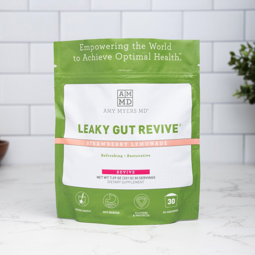 Amy Myers MD Leaky Gut Revive Powder for Gut Repair - L Glutamine, Slippery Elm - Supports Constipation, IBS, Diarrhea, Bloating, Heartburn, SIBO - Licorice & Marshmallow Root - Strawberry Lemonade