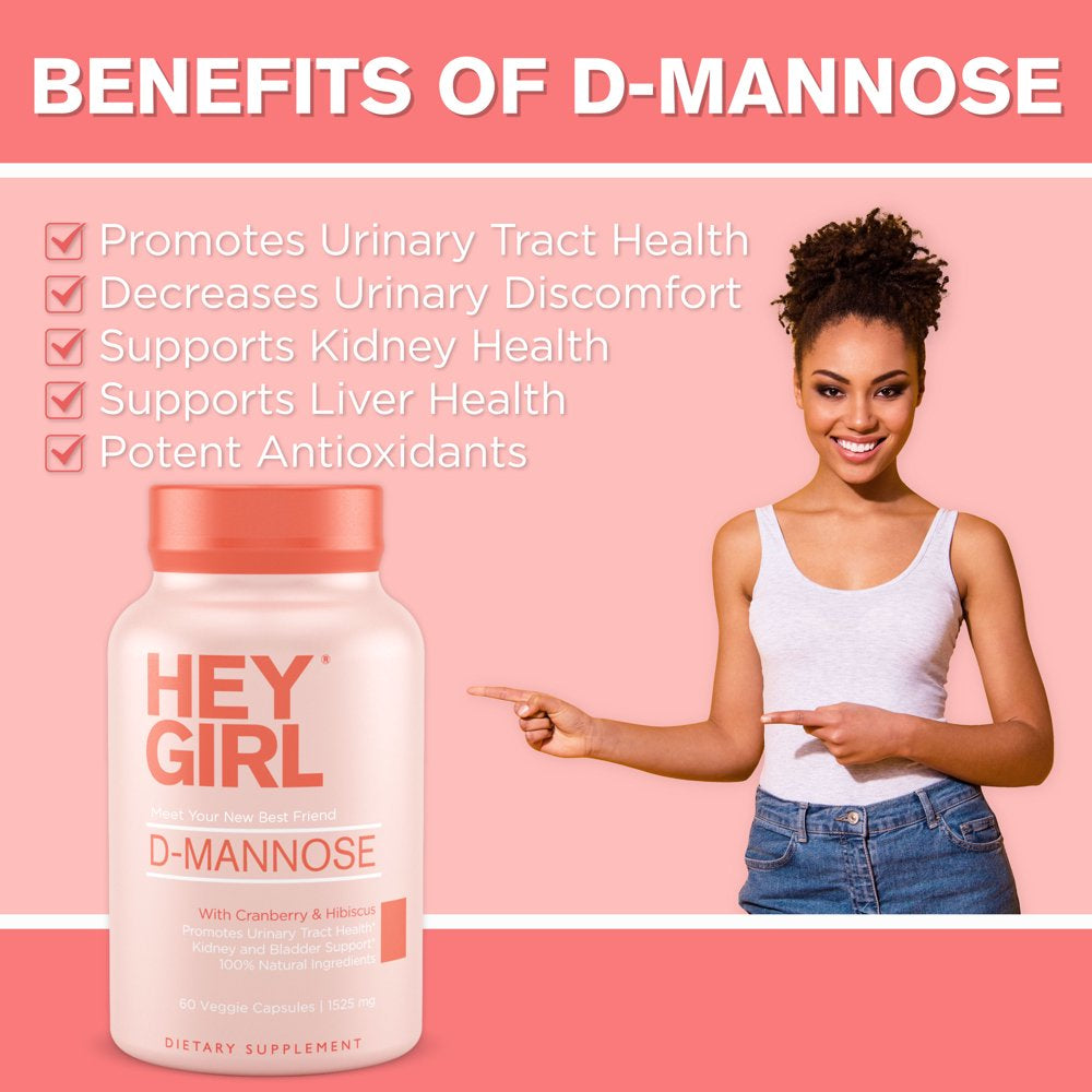 D Mannose Capsules with Cranberry Extract - Fast-Acting UTI Vitamin Supplement Pills - Cleanse & Flush Impurities - D-Mannose 60 Capsules