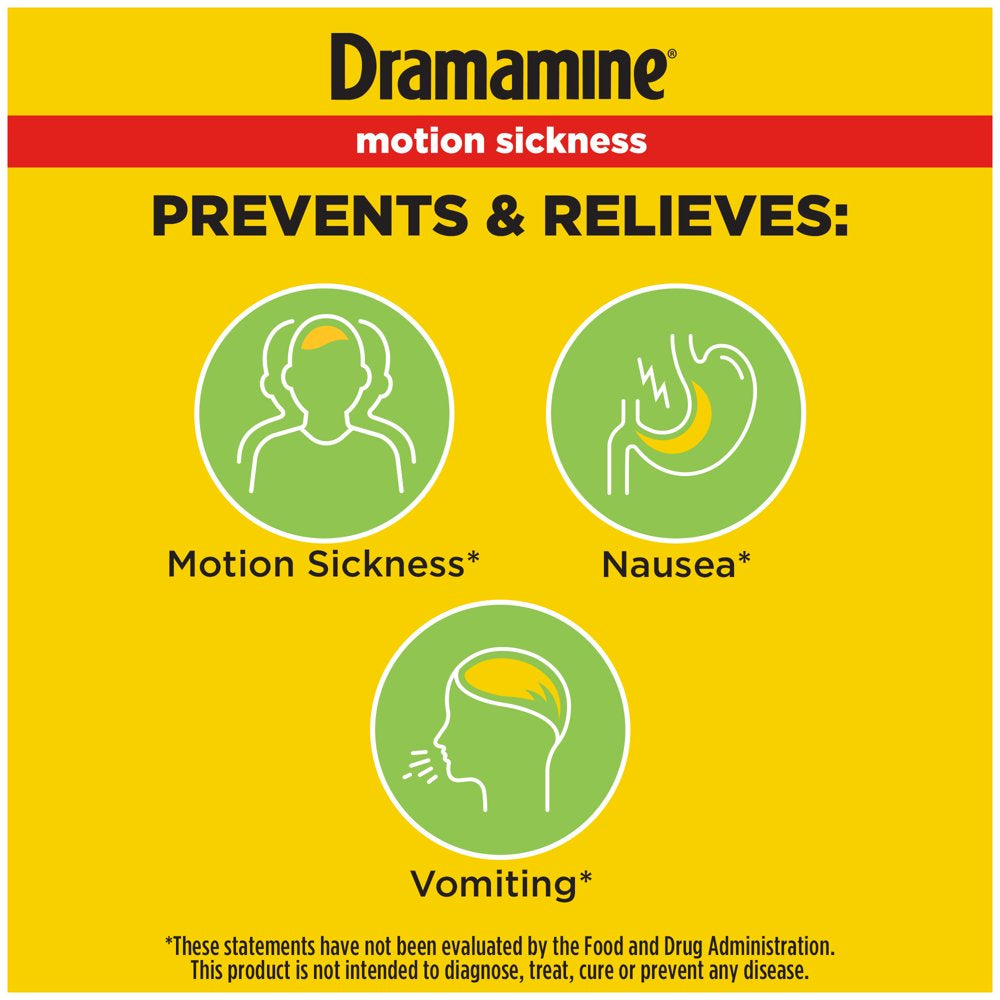 Dramamine Non-Drowsy, Motion Sickness Relief, Made with Natural Ginger, 18 Count