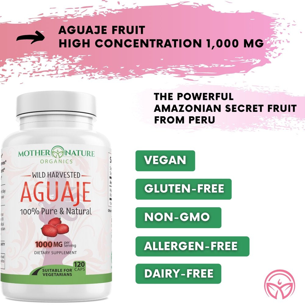 Aguaje 1000Mg Capsules - Pure Aguaje Fruit Extract Powder for Natural Curves, Gluteosy Senos Enlargement | Women'S Health and Enhance Feminine Shape Naturally | 120 Vegan Capsules