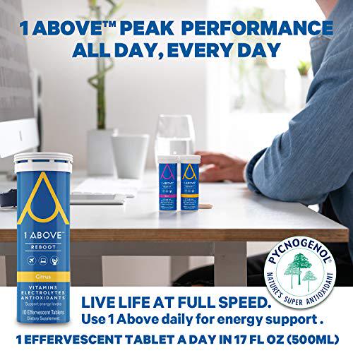 1Above Anti Jet Lag Flight Effervescent Drink Tablets. Super Antioxidant - Pycnogenol + Vitamins + Electrolytes for Travel, Work and Party. 20 Count (2 Tubes) Berry