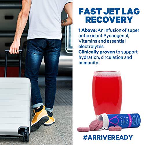 1Above Anti Jet Lag Flight Effervescent Drink Tablets. Super Antioxidant - Pycnogenol + Vitamins + Electrolytes for Travel, Work and Party. 20 Count (2 Tubes) Berry