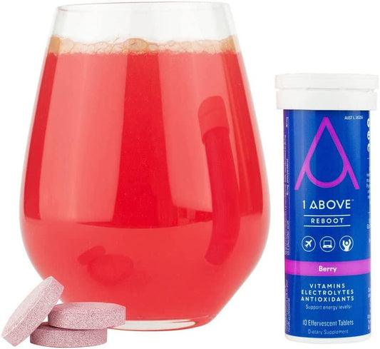 1Above Effervescent Drink Tablets, Vitamins, Super Antioxidant - Pycnogenol, and Electrolytes for Faster Recovery. 10 Count Tube x 1. Berry