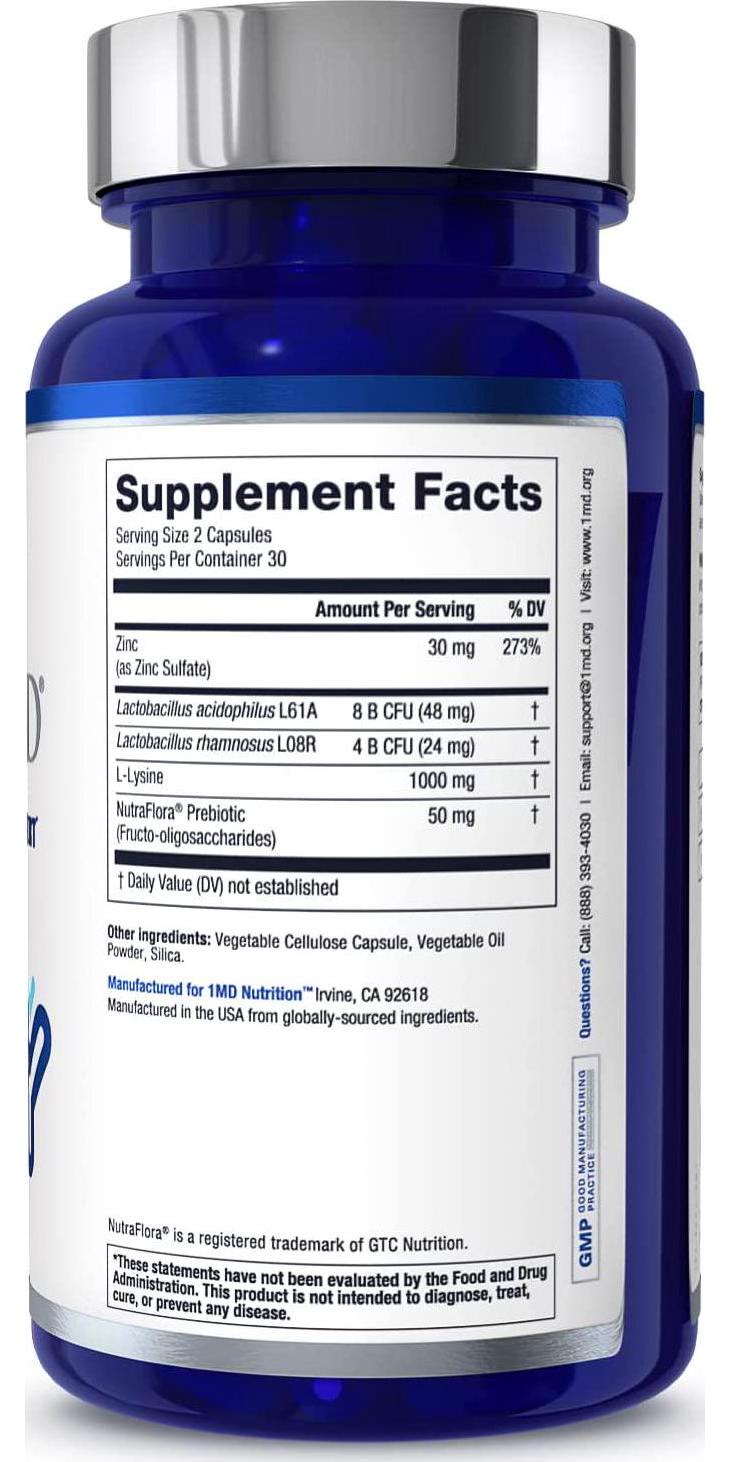 1MD ImmunityMD - Immune Health Probiotic | Potent, Clinically Studied Probiotic Strains with Prebiotic Fiber - Promote Lip, Skin, Oral Wellness, Reduce Stress and Anxiety | 60 Capsules