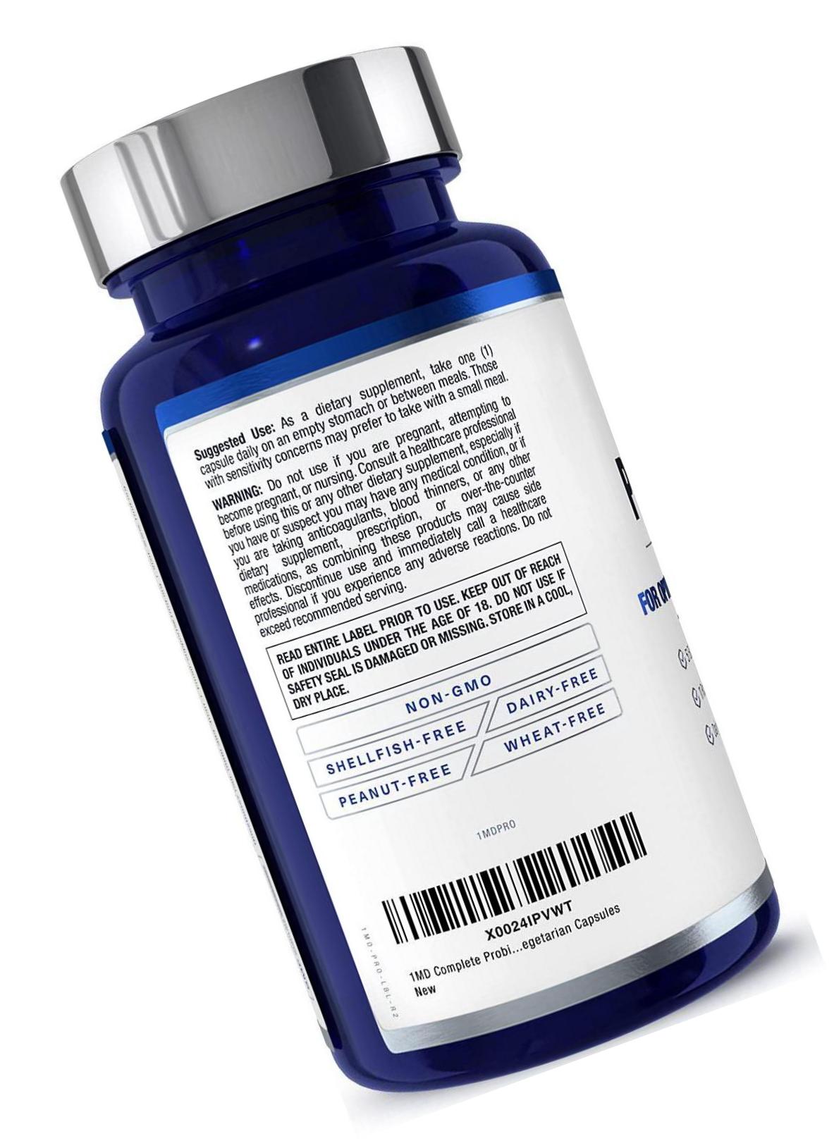 1MD Nutrition Complete Probiotics Platinum | Supports Digestive Health | with Nourishing Prebiotics, 51 Billion Live CFU, 11 Strains, Dairy-Free | 60 Vegetarian Capsules (2-Pack)