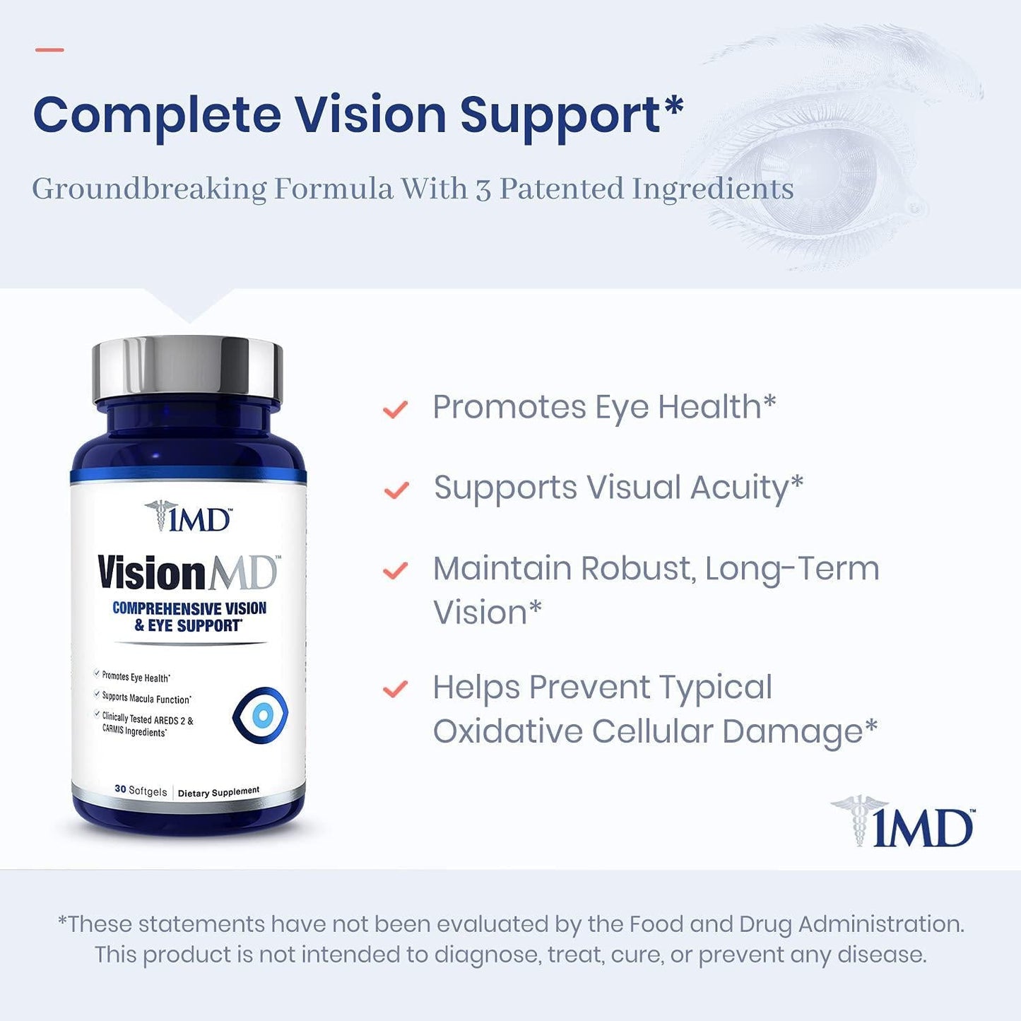 1MD VisionMD Eye Vitamin AREDS 2 - with OptiLut Lutein and Zeaxanthin | 30 Softgels