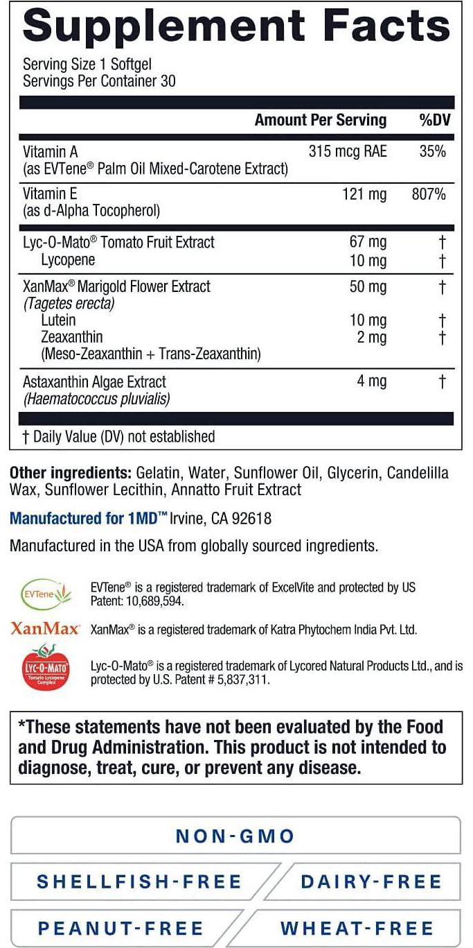 1MD VisionMD Eye Vitamin AREDS 2 - with OptiLut Lutein and Zeaxanthin | 30 Softgels