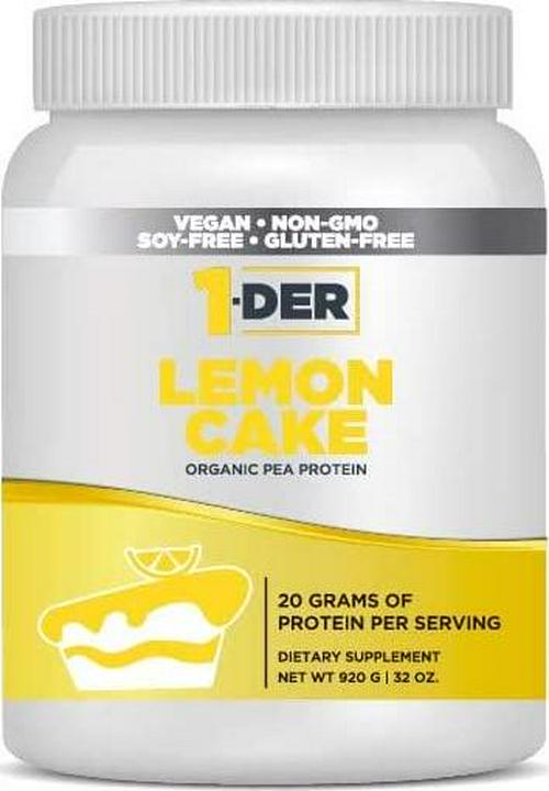 1-DER Pea Protein Powder Plant-Based Dietary Supplement No Sugar Added, Soy-Free, Non-GMO, Gluten-Free, Vegan Post-Workout, Speeds Muscle Recovery Lemon Cake 32 Oz - 2 LB