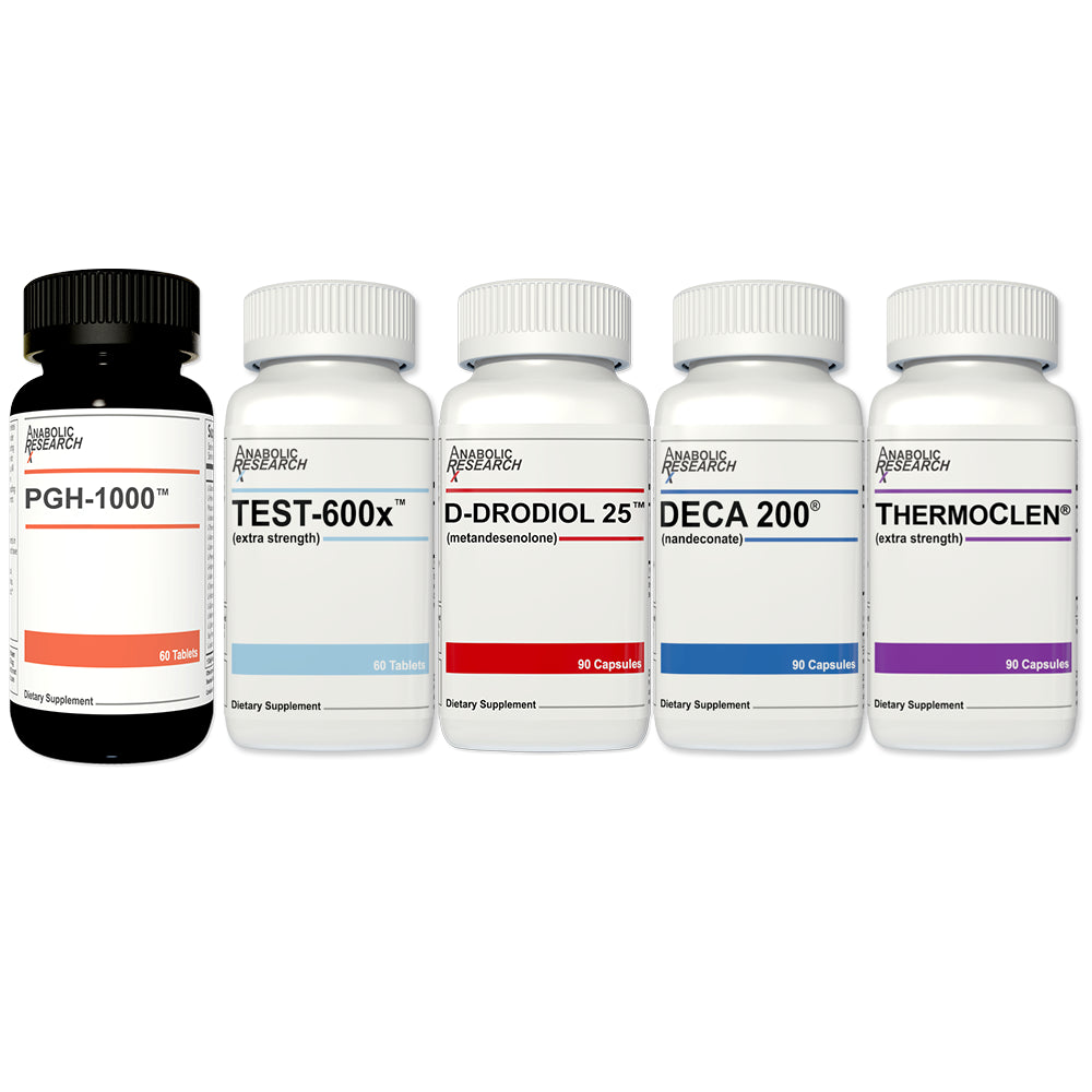 Anabolic Research Growth Stack - PGH-1000, Test-600X, Deca 200, D-Drodriol 25, and Thermo Clen - 1 Month Supply