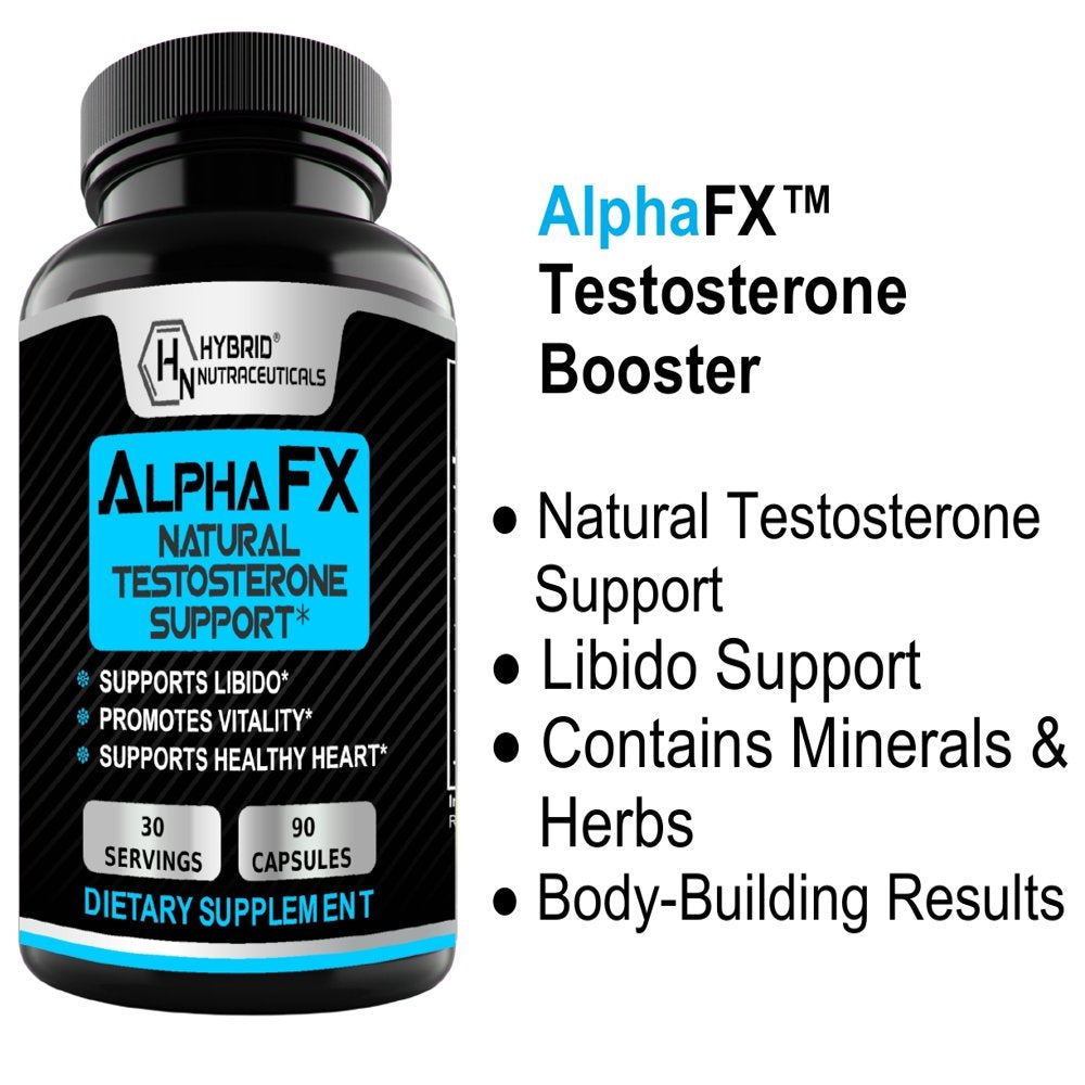 Alphafx Advanced Testosterone Booster Estrogen Blocker Supplement for Men - Libido Support with Tribulus Terrestris, Increased Energy, Stamina, Strength - 3-Pack