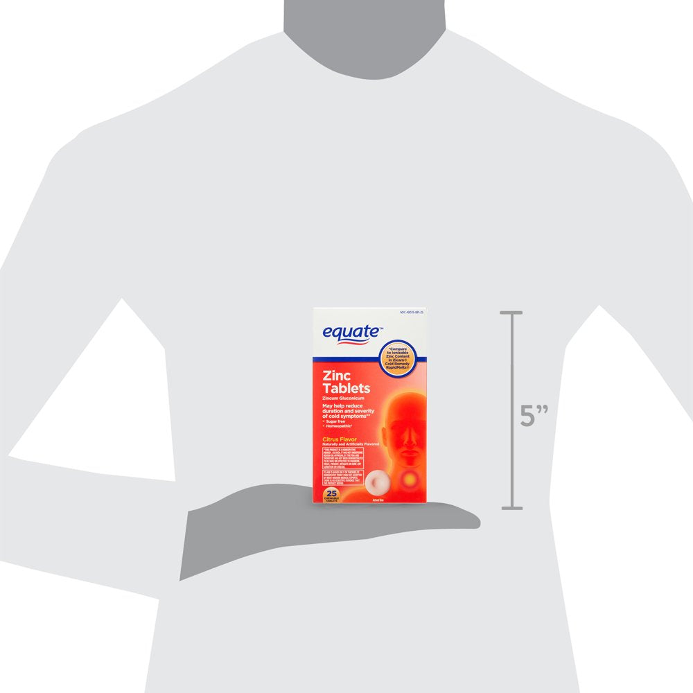 Equate Zinc Chewable Tablets, Citrus Flavor, 25 Count