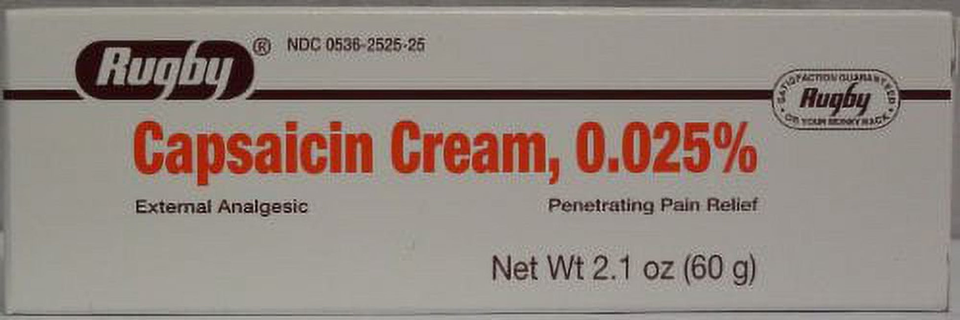 Rugby Capsaicin Cream Pain Relief 0.025% 2.1 Oz