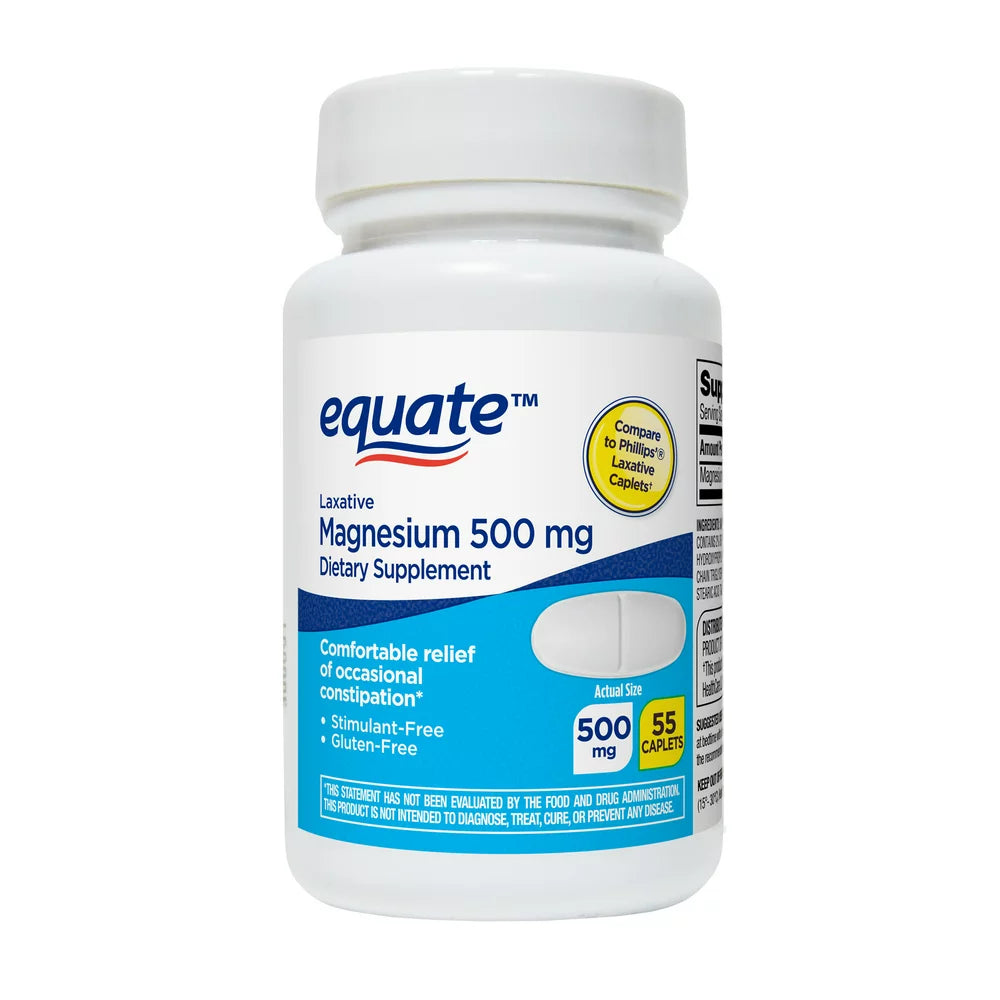 Equate Magnesium Laxative Caplets Dietary Supplement, 500 Mg, 55 Count