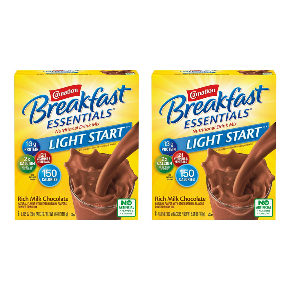 Carnation Breakfast Essentials Light Start Instant Complete Nutritional Drink, Chocolate, 5.64 OZ (Pack of 2)