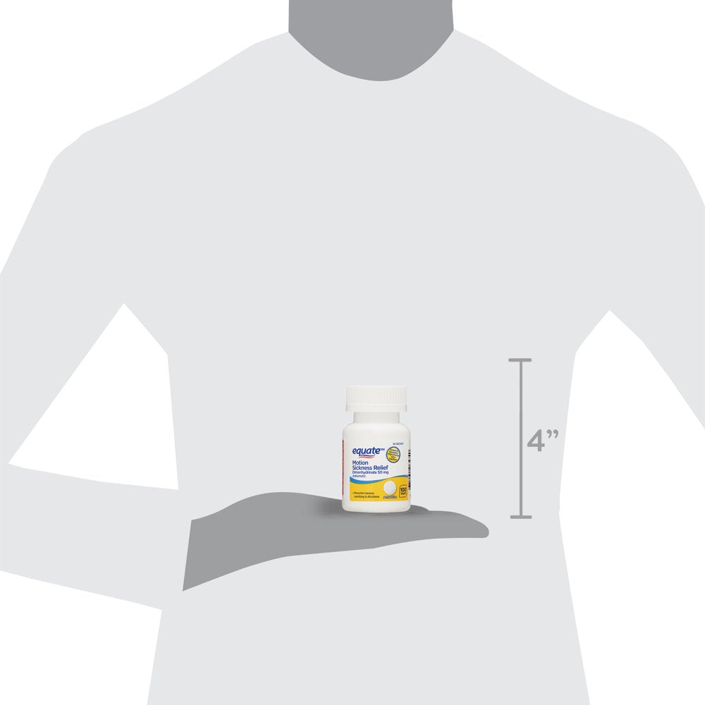 Equate Fast-Acting Motion Sickness Relief Dimenhydrinate Tablets, 50 Mg, 100 Count