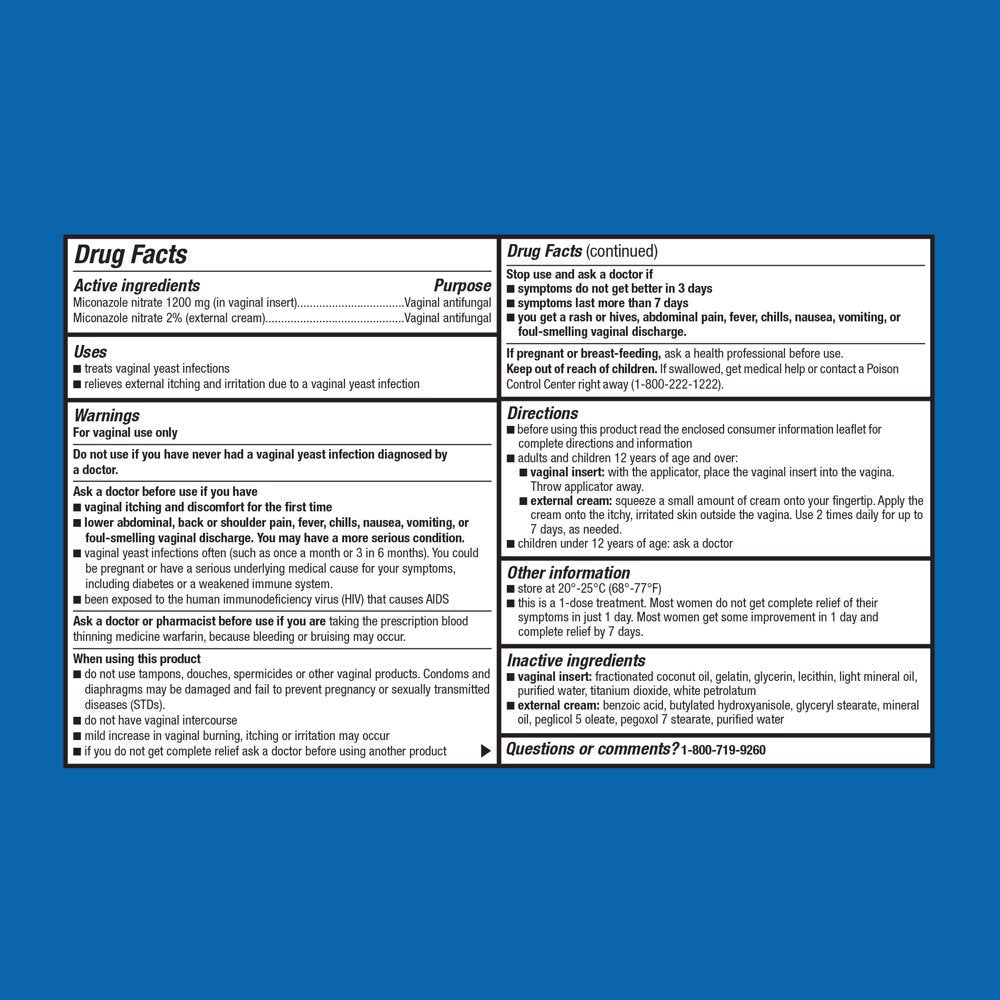 Equate Miconazole 1 Day, Miconazole Nitrate Vaginal Insert and Cream (1200 Mg)