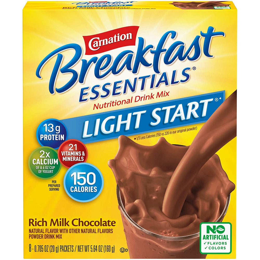 Carnation Breakfast Essentials Light Start Instant Complete Nutritional Drink, Chocolate, 5.64 OZ (Pack of 2)