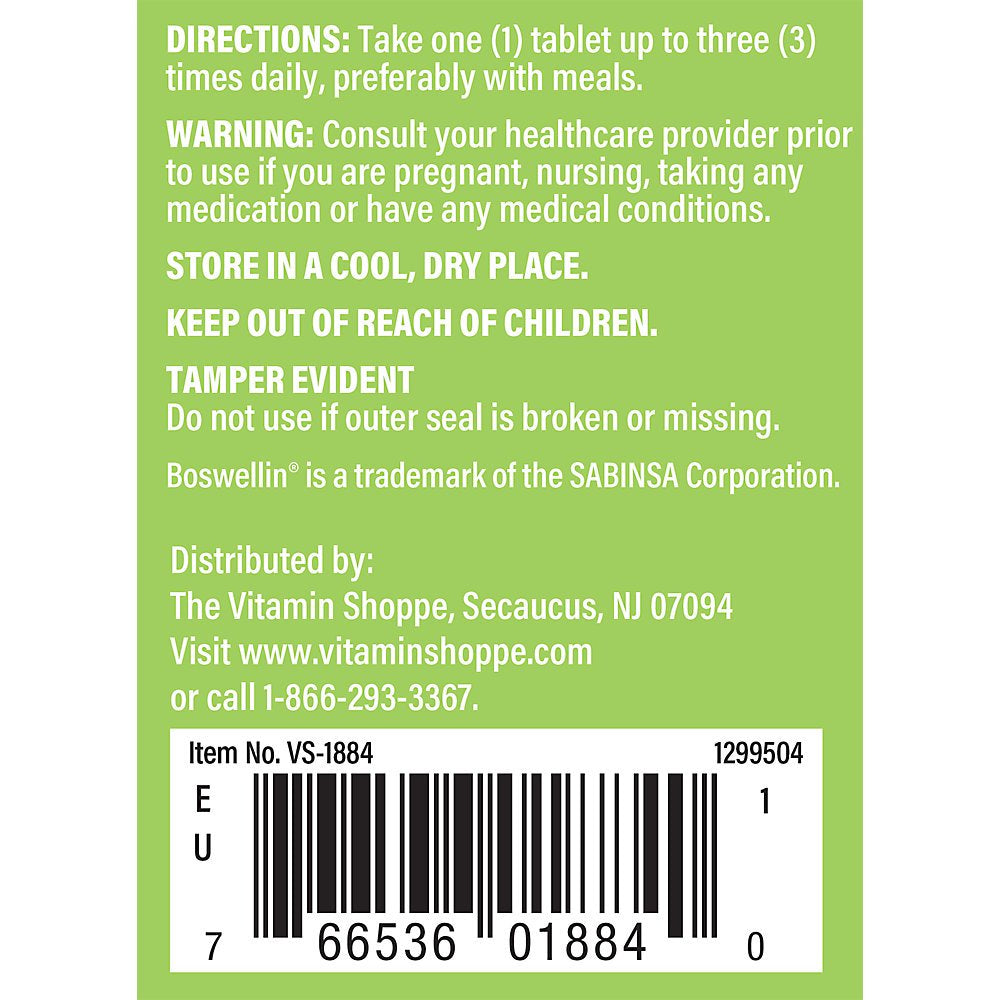 The Vitamin Shoppe Boswellia Serrata 250MG Standardized Extract, Clinically Studied Ingredient, Cardiovascular & Joint Health (60 Tablets)