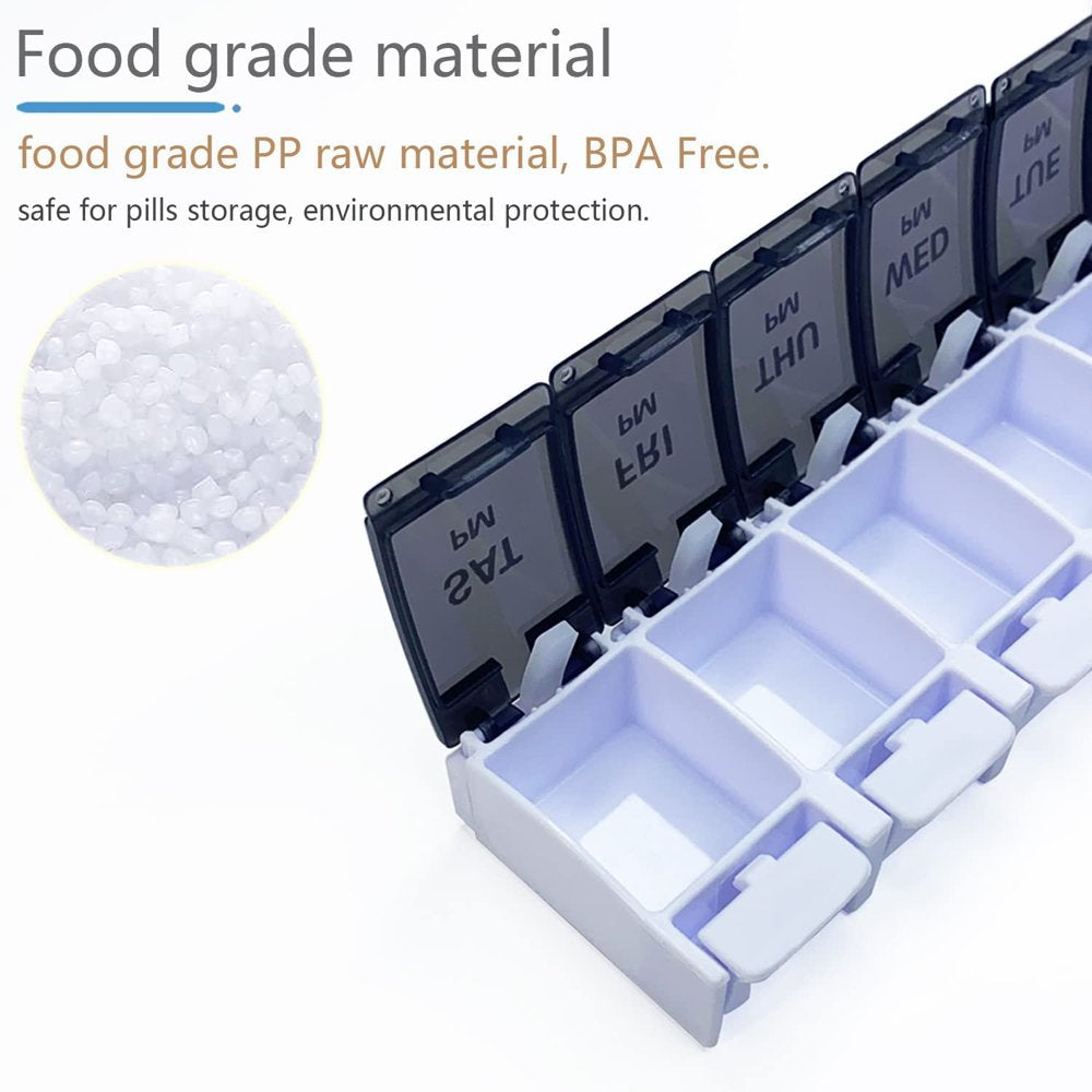 BDUN 7 Day Pill Organizer AM PM 2 Times a Day, Large Capacity Weekly Pill Box Twice Daily, Pill Case 14 Dividers Bpa-Free Medicine Organizer with Easy Push Button