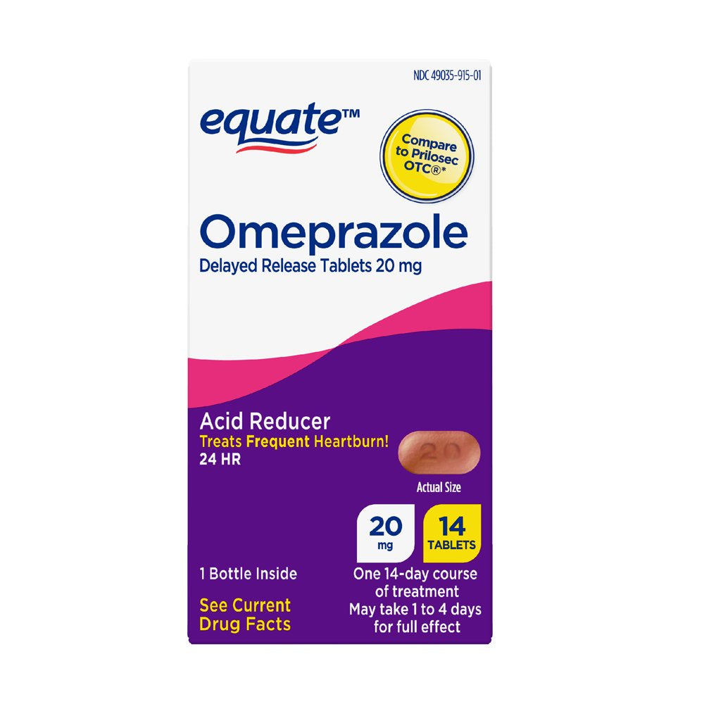 Equate Omeprazole Delayed Release Tablets 20 Mg, Acid Reducer, Frequent Heartburn, 14 Count