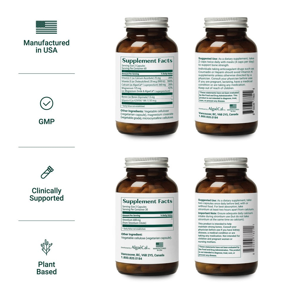 Algaecal Bone Builder Pack Calcium Supplement with Vitamin D3, K2,Strontium