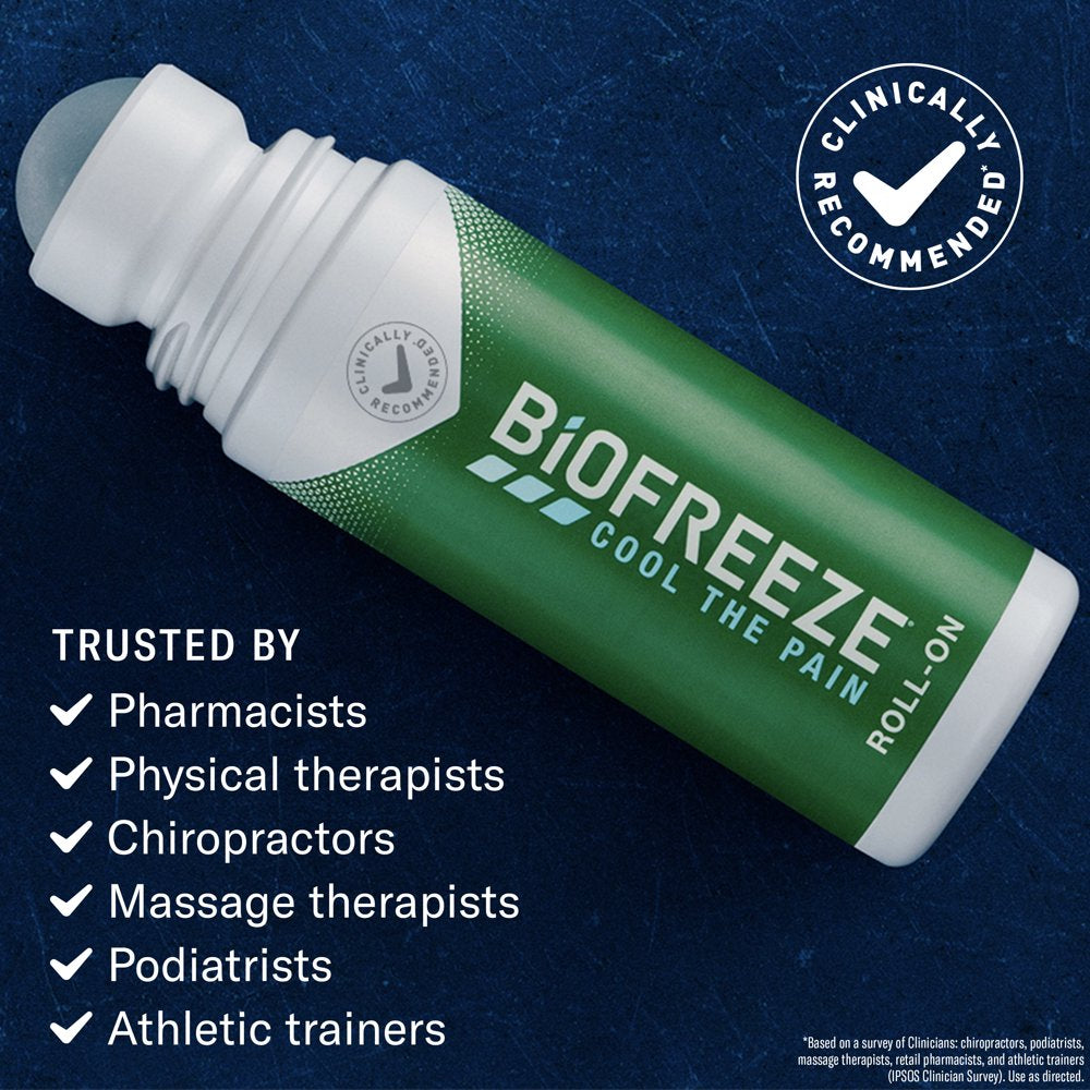 Biofreeze Roll-On Pain-Relieving Gel 2.5 FL OZ Green, Topical Pain Reliever for Aches and Pains of Muscles and Joints from Simple Backache, Arthritis, Strains, Bruises, & Sprains (Package May Vary)