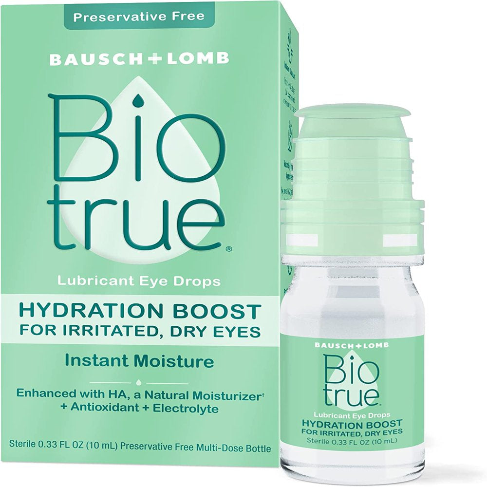 Biotrue® Hydration Boost Eye Drops, Soft Contact Lens Friendly for Irritated and Dry Eyes from Bausch + Lomb, Preservative Free, Naturally Inspired, 0.33 FL OZ (10 Ml)