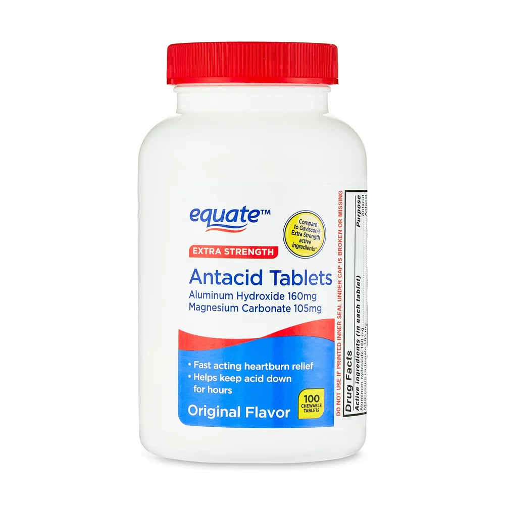 Equate Extra Strength Antacid, Upset Stomach, Chewable Tablets, over the Counter, 160 Mg, 100 Count