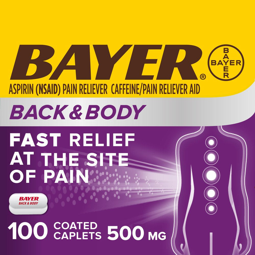 Bayer Back & Body Extra Strength Pain Reliever Aspirin W Caffeine, 500Mg Coated Tablets, 100 Count