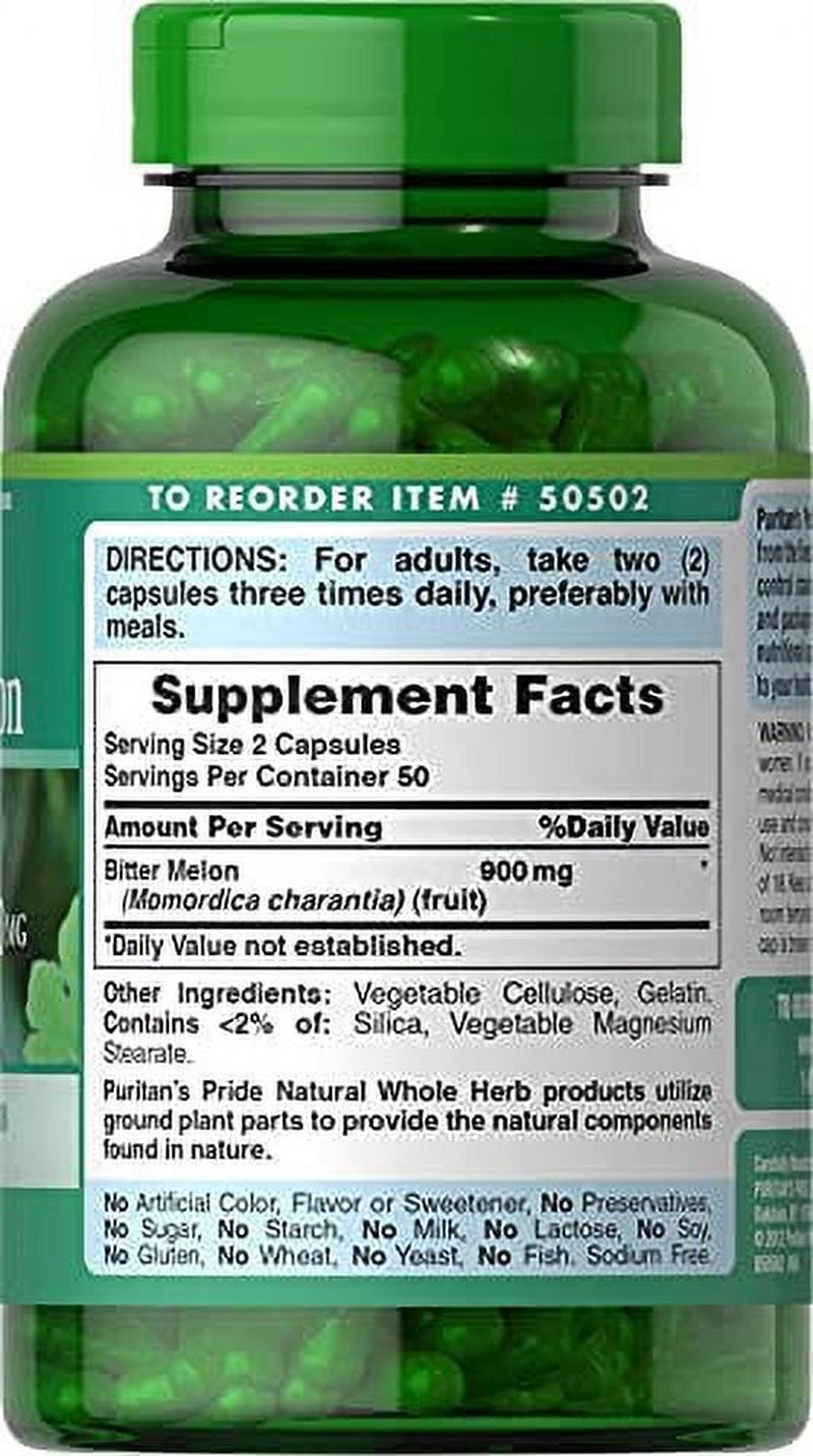 Bitter Melon 450 Mg, 100 Count by Puritan'S Pride, White15-205