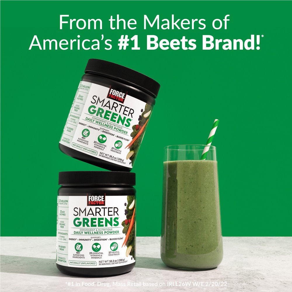 Force Factor Smarter Greens Daily Wellness Greens Powder, Superfood Greens Supplement, 30 Servings
