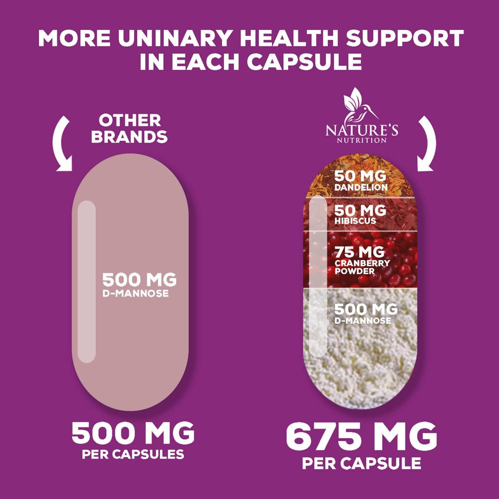 D-Mannose with Cranberry Extract 1350 Mg Complex - Fast-Acting Urinary Tract Health Support, Natural Non-Gmo & Vegan Capsules, Flush Impurities, Extra Strength Dmannose for Women & Men - 120 Capsules