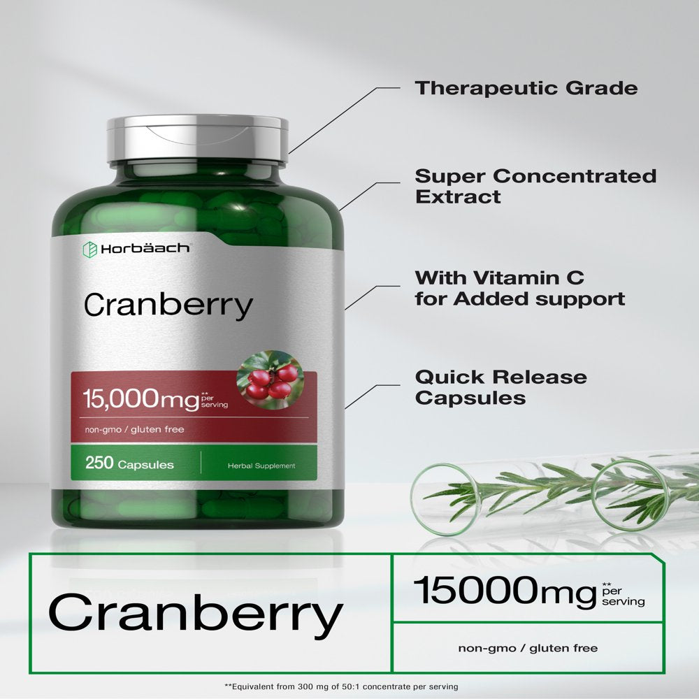 Cranberry + Vitamin C Extract | 15,000Mg | 250 Capsules | by Horbaach