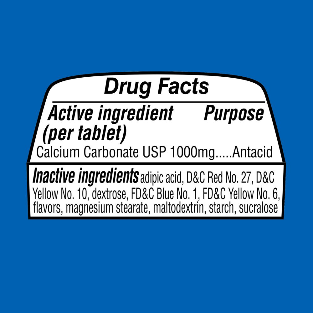 Equate Ultra Strength Antacid Chewable Fruit Tablets, over the Counter, 1000 Mg, 72 Ct