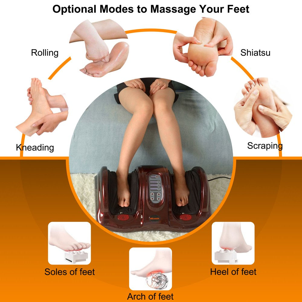 Electric Shiatsu Foot Massager with Remote for Pain Relief, Deep Kneading Rolling Feet and Calf Massager, Leg Circulation Machine for Plantar Fasciitis and Neuropathy, Men Women Gifts, Red