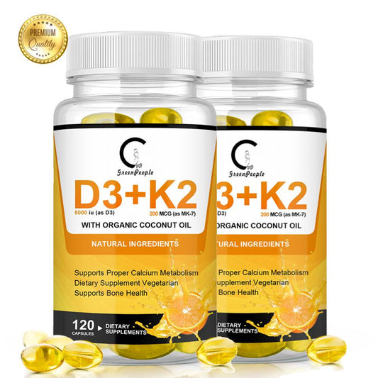(2 Pack)Gpgp Vitamin D3 5000 IU + K2 (200Mcg MK7) Supplement for Bone and Heart Health, Immune Support, 240 Softgels - Nutricity.com.au