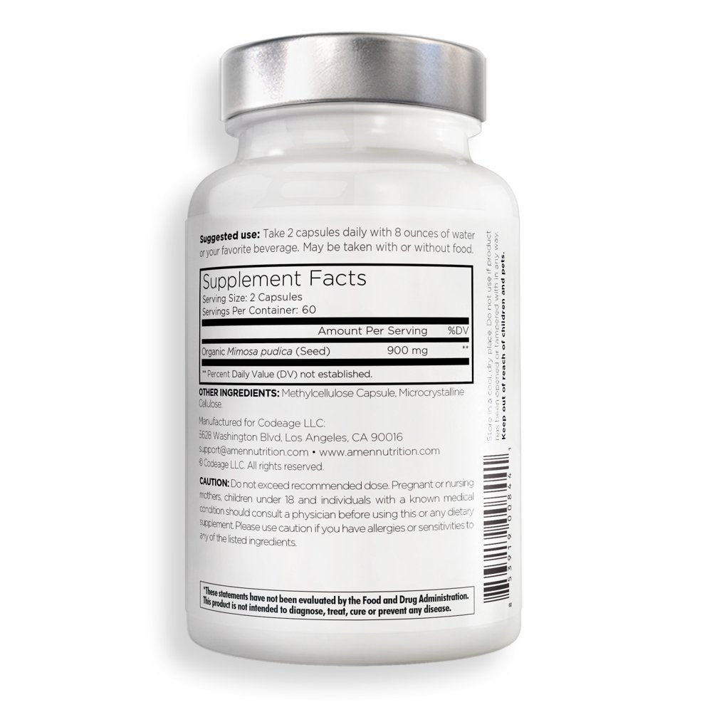 Amen Mimosa Pudica Seed, 2-Month Supply, Organic Mimosa Pudica, Vegan Plant Supplement, 120 Ct