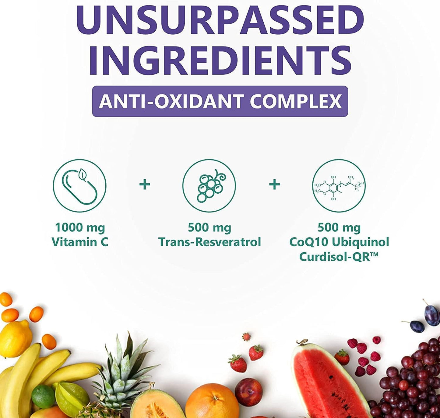 2000mg Liposomal Vitamin C 1000mg+ CoQ10 Ubiquinol 500 mg+ Trans-Resveratrol 500 mg, Super Antioxidant Complex, Promotes Anti-Aging, Immune Support, Cardiovascular Health,60 Softgels