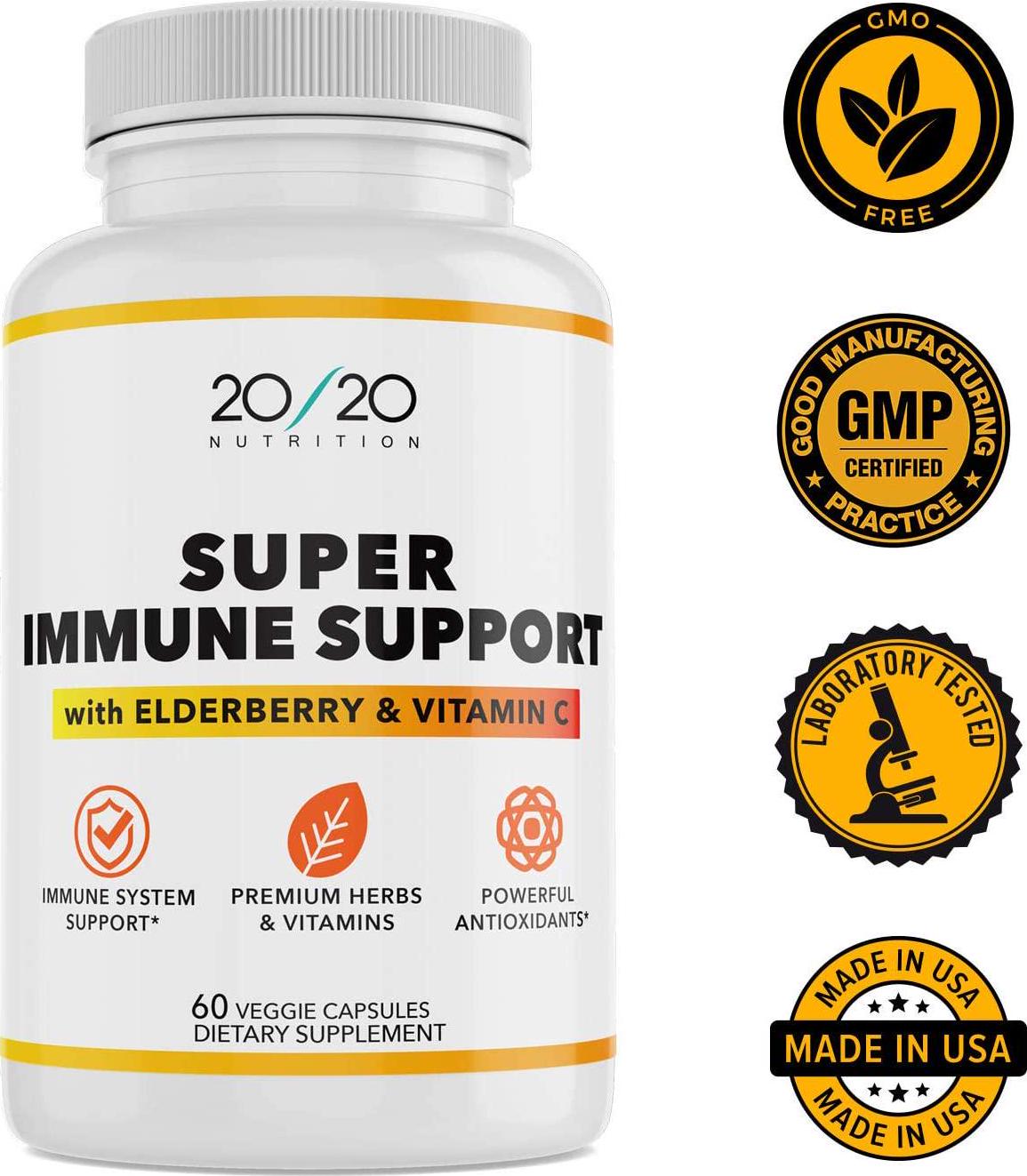 20S20 Nutrition Immune Support Supplement with Elderberry, Vitamin C, Zinc, Echinacea, Garlic, Herbs, Turmeric, Antioxidant Support, for Adults 60 Veggie Capsules