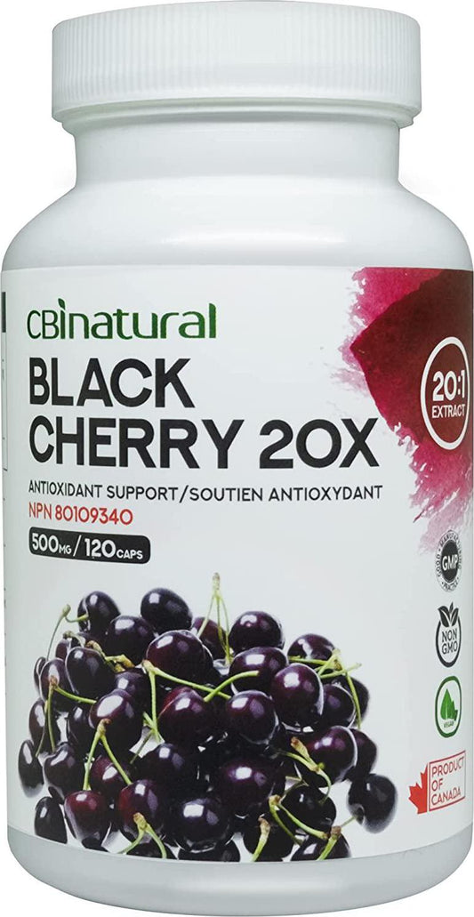 20:1 Concentrate Black Cherry 500mg 120 Caps,Maximum Concentrate, Vegetarian, Non-GMO,Gout Relief Supplement
